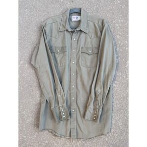 Vintage Saddle King Western Shirt Pearl Snap Buttons Khaki USA Men's Tall Large